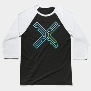 Alphabet X Circuit Typography Design Baseball T-Shirt